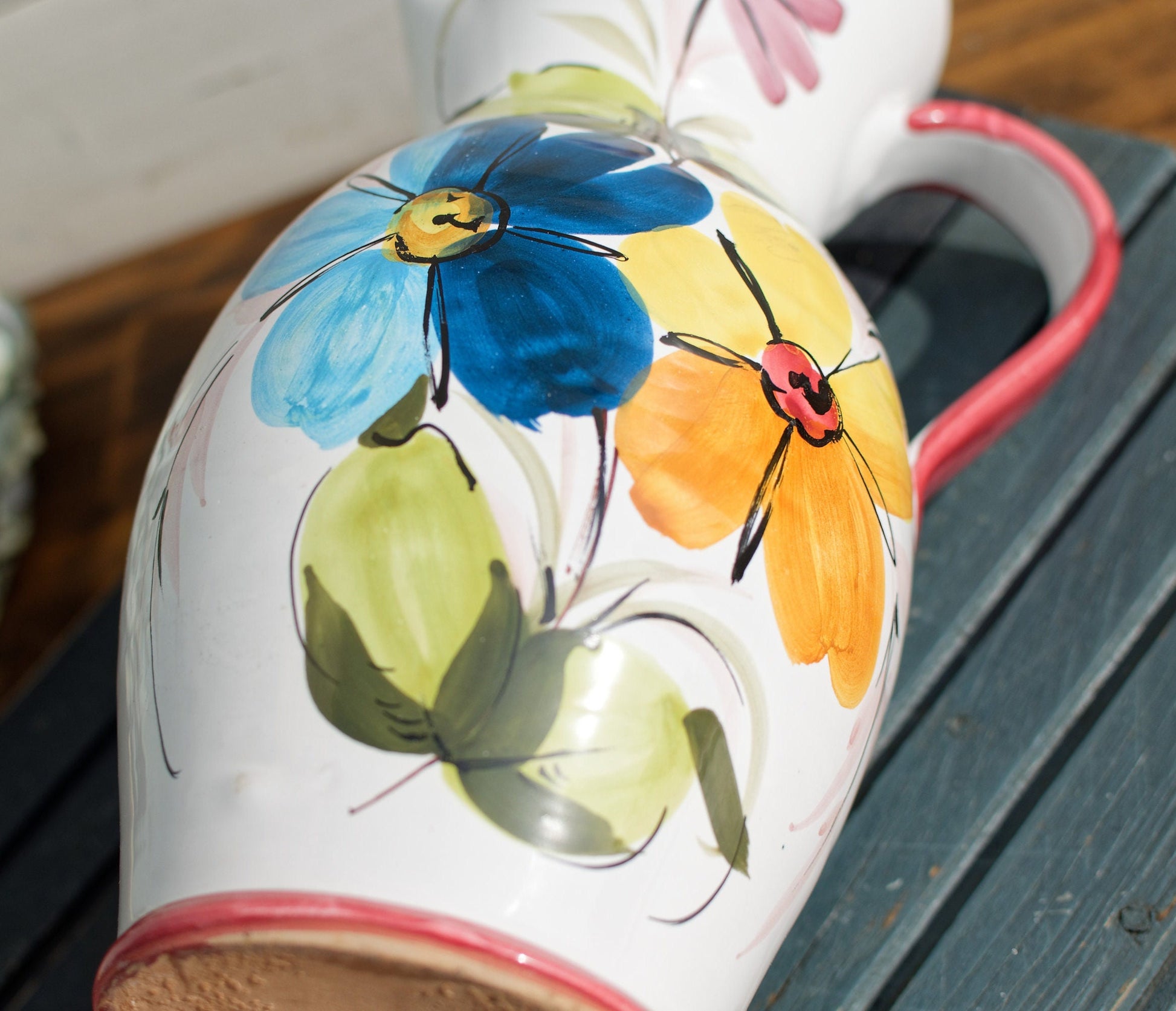 French Hand-Painted Porcelain Floral Pitcher Fait Main