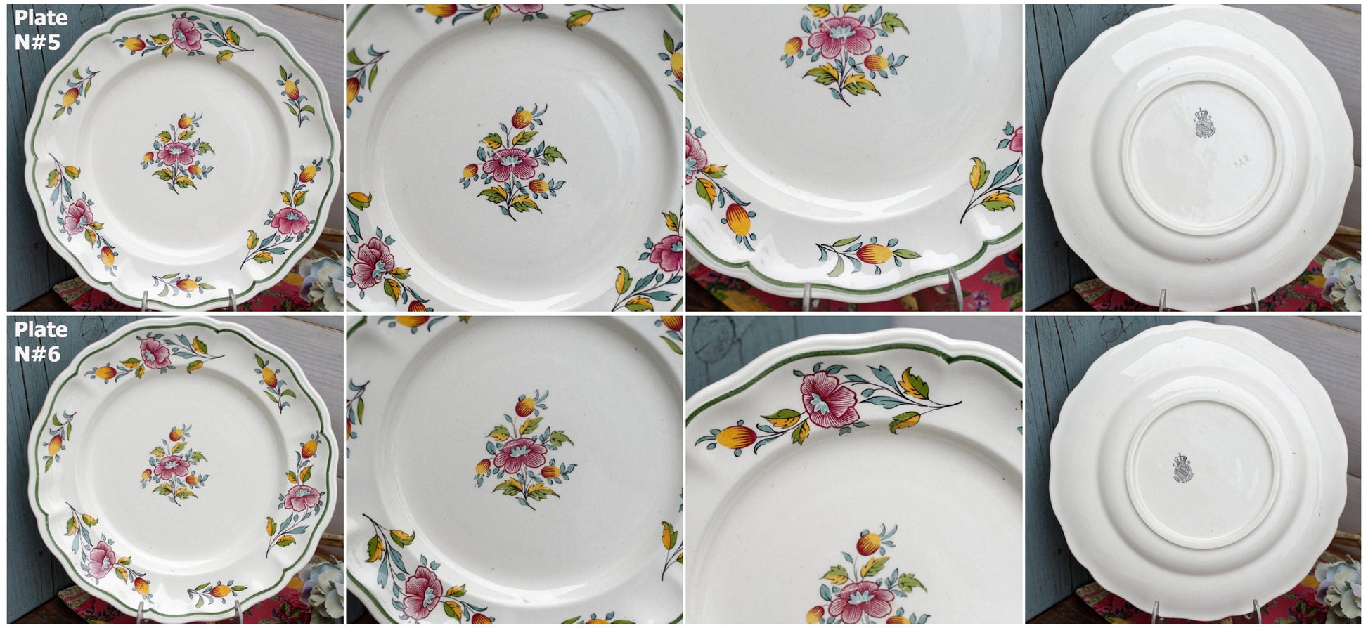 French Ironstone Floral Hand-Painted Dinner Plate K&G (Keller et Guérin) Lunéville France Terre de Fer