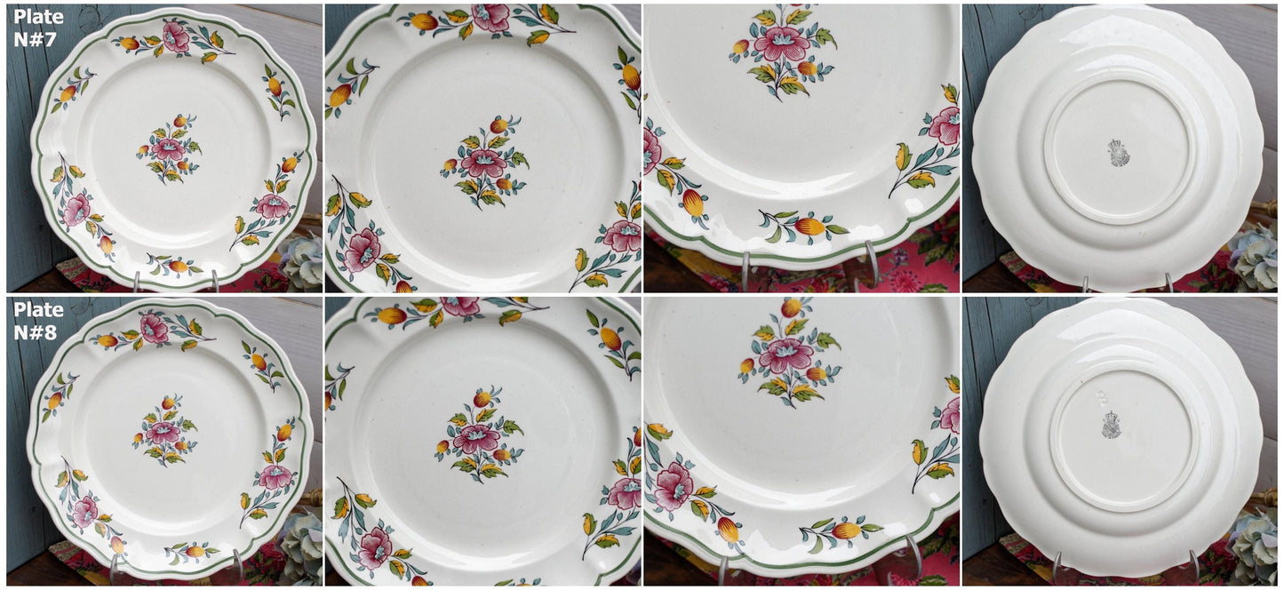 French Ironstone Floral Hand-Painted Dinner Plate K&G (Keller et Guérin) Lunéville France Terre de Fer