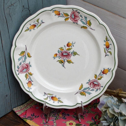 French Ironstone Floral Hand-Painted Dinner Plate K&G (Keller et Guérin) Lunéville France Terre de Fer