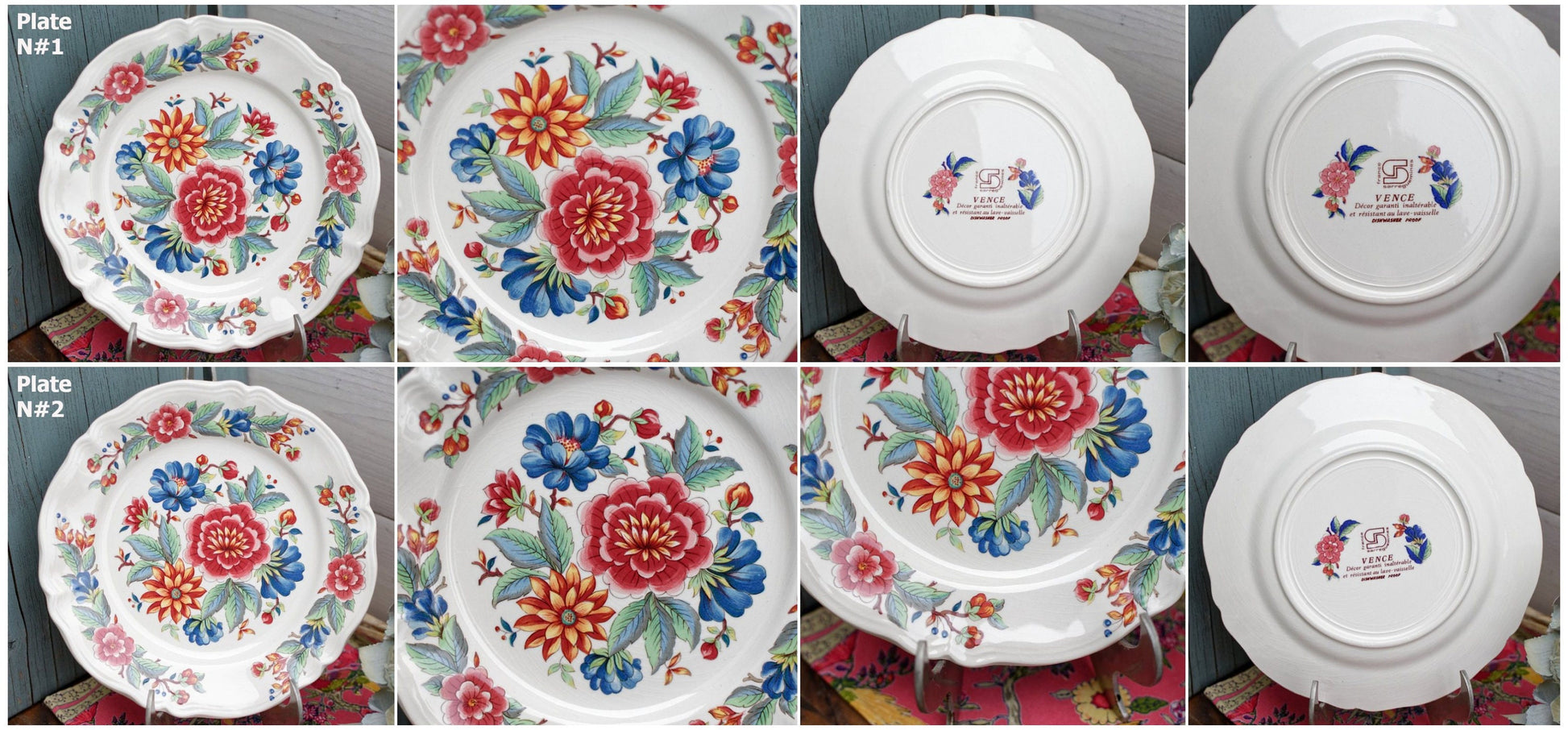 French Vintage Hand-Painted Ironstone Small Plate Sarreguemines VENCE terre de fer