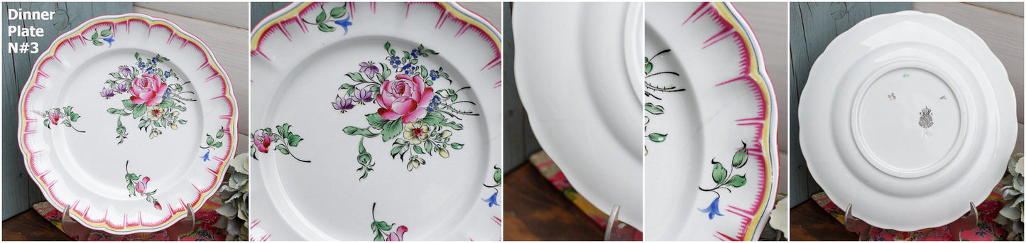 French Hand-Painted Ironstone Plate Roses & Tulips K&G (Keller et Guérin) Lunéville Terre de Fer 