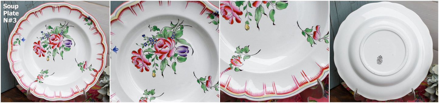 French Hand-Painted Ironstone Plate Roses & Tulips K&G (Keller et Guérin) Lunéville Terre de Fer 