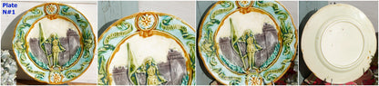 French Collectible BARBOTINE MAJOLICA Wall Plate Joan of Arc Jeanne D'Arc Faïence D’ONAING