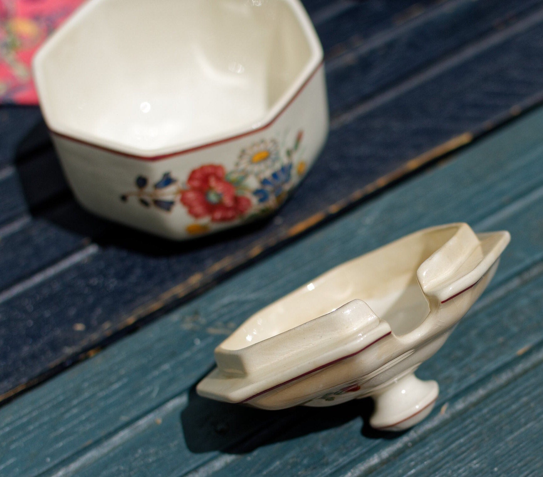 French German Ironstone Serving Piece OLD ABBEY WARE Fleurs Des Champs V & B.M SAAR Basin 1584 Villeroy & Boch