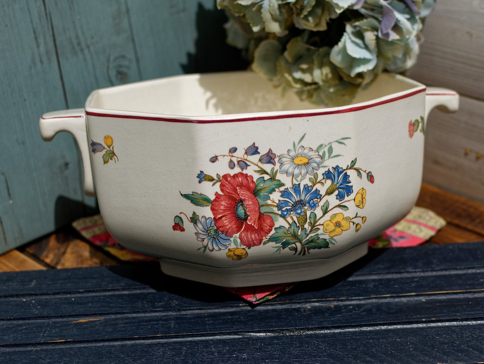 French German Ironstone Serving Bowl OLD ABBEY WARE Fleurs Des Champs V & B.M SAAR Basin 1584 Villeroy & Boch