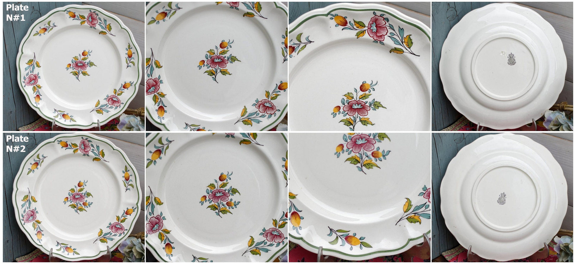 French Ironstone Floral Hand-Painted Dinner Plate K&G (Keller et Guérin) Lunéville France Terre de Fer