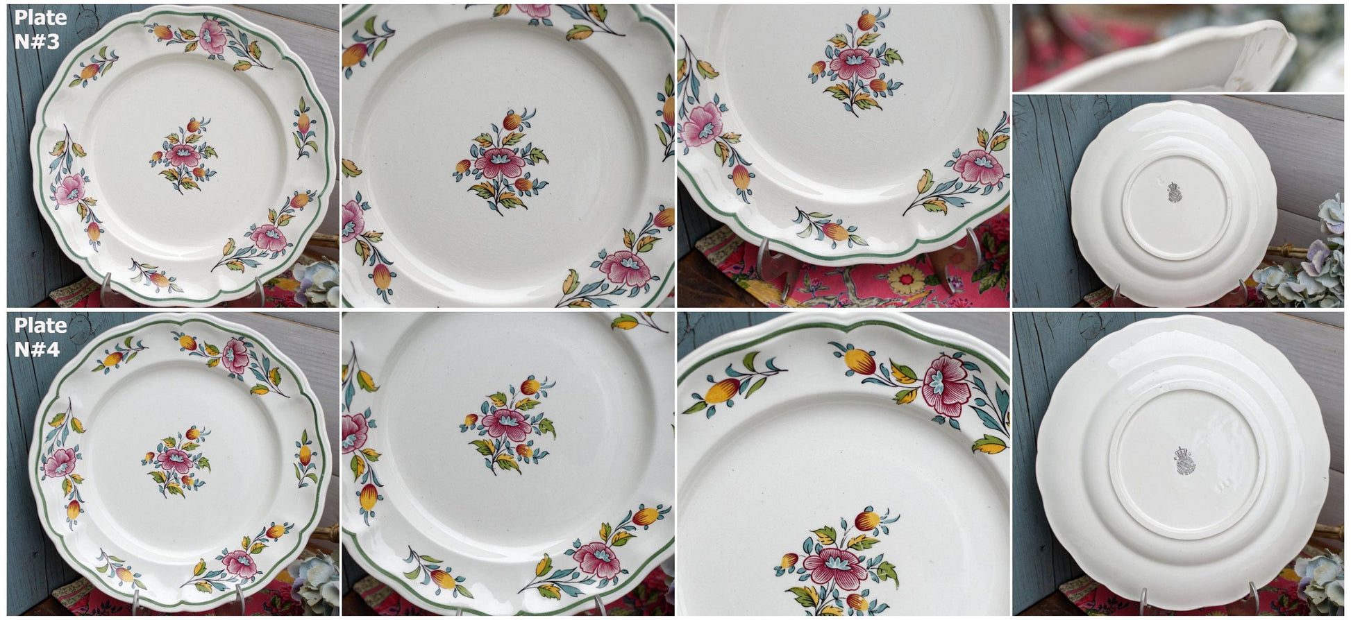 French Ironstone Floral Hand-Painted Dinner Plate K&G (Keller et Guérin) Lunéville France Terre de Fer