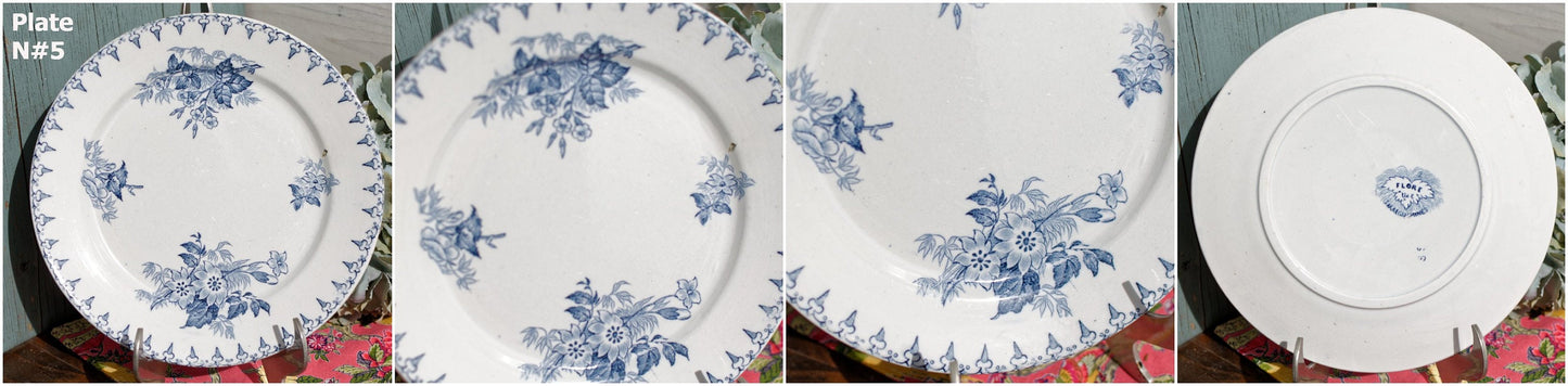 French Ironstone Blue Transferware Small Plate FLORE Sarreguemines U&C Terre de Fer