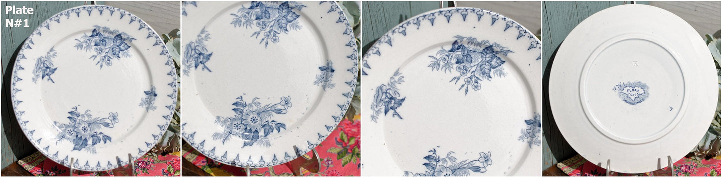 French Ironstone Blue Transferware Small Plate FLORE Sarreguemines U&C Terre de Fer