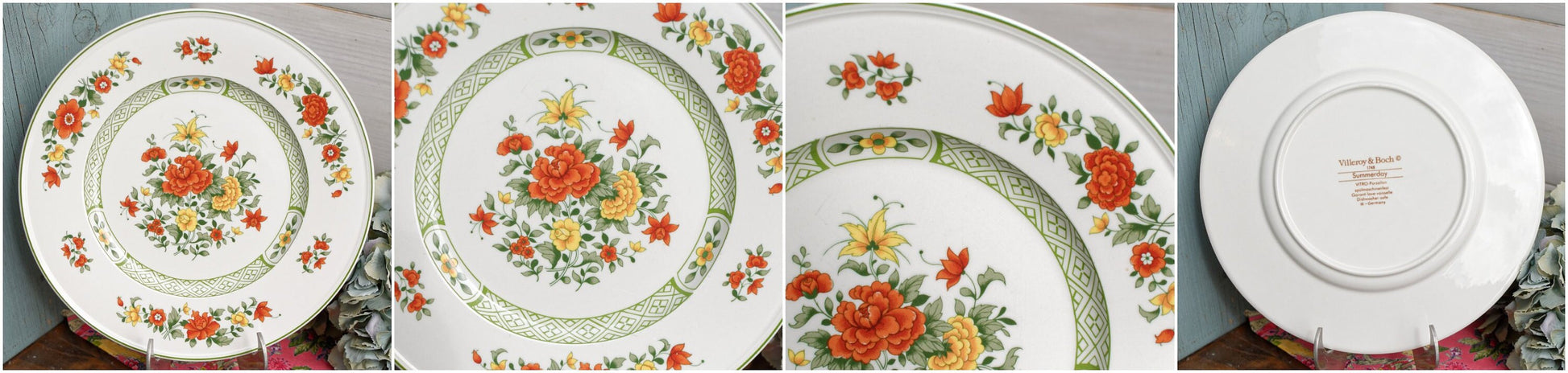 French German Ironstone Plate Villeroy & Boch 1748 Summerday Vitro-Porzellan Sputmaschinenfest Garanti lave-vaiselle Dishwasher Safe W. Germany