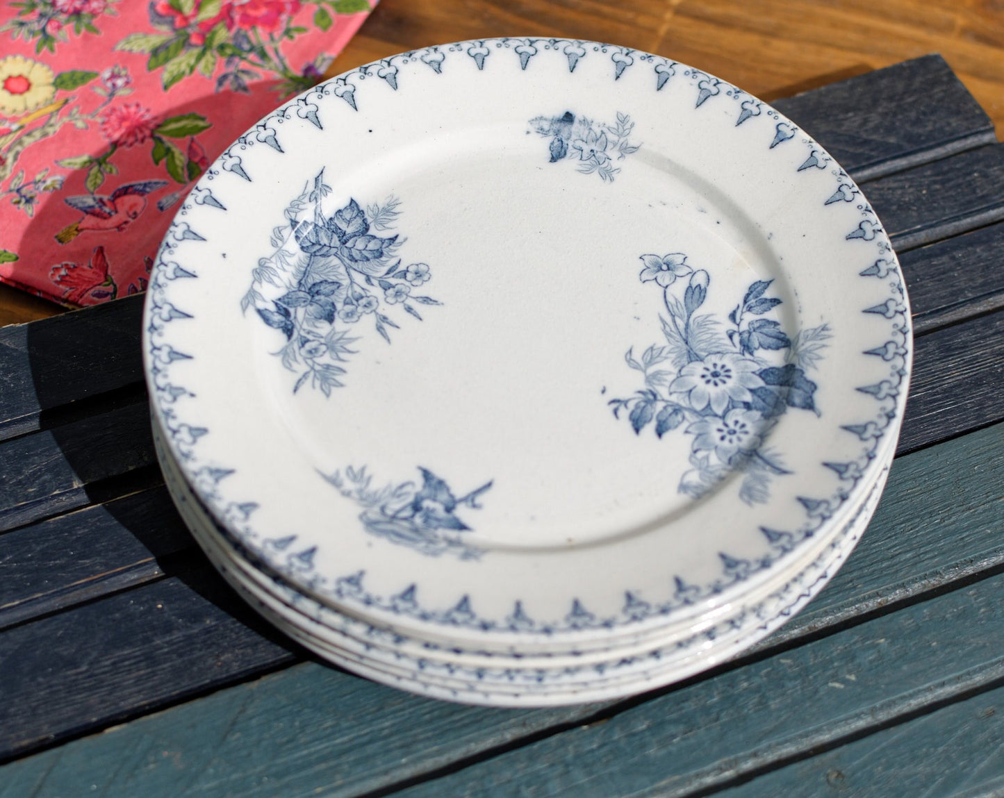 French Ironstone Blue Transferware Small Plate FLORE Sarreguemines U&C Terre de Fer