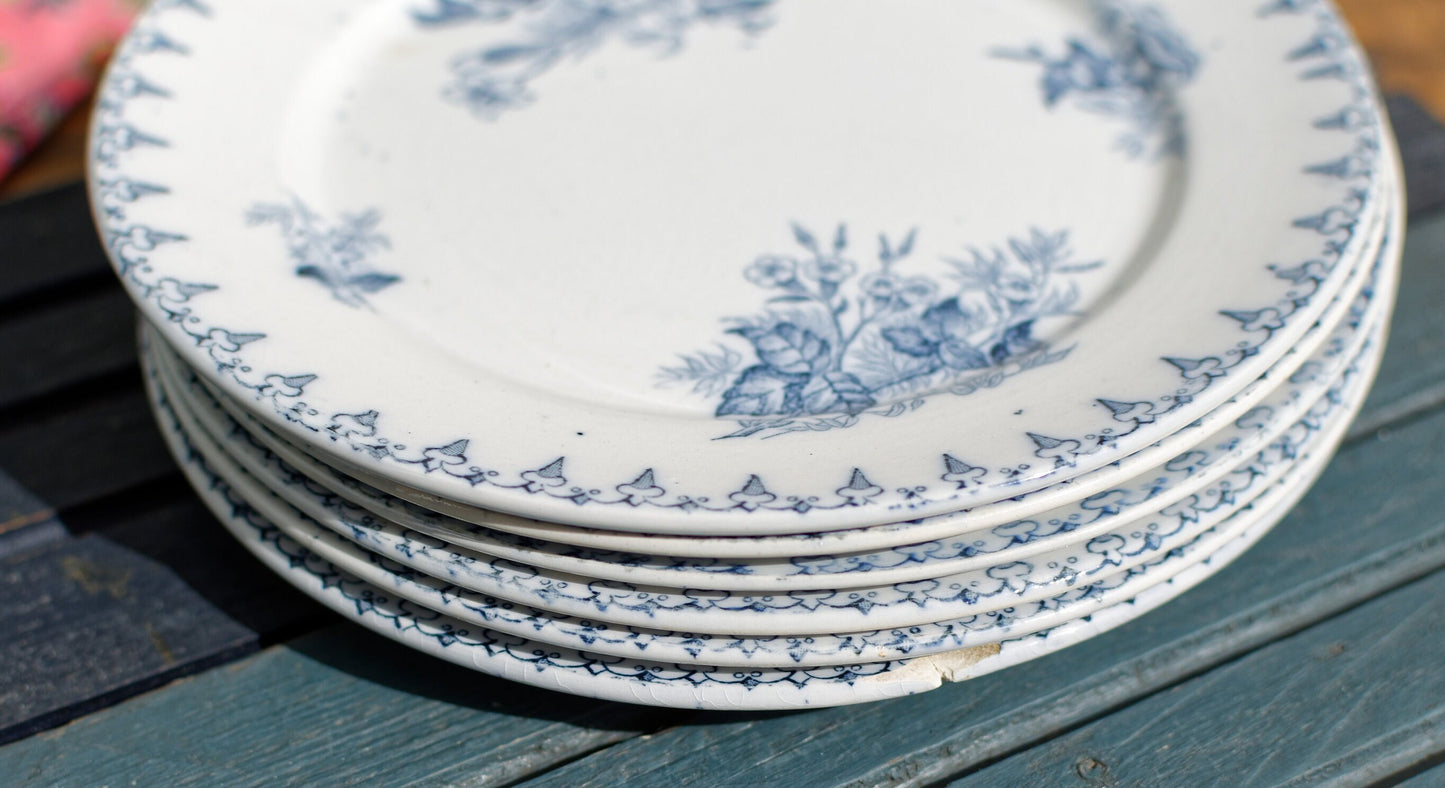 French Ironstone Blue Transferware Small Plate FLORE Sarreguemines U&C Terre de Fer