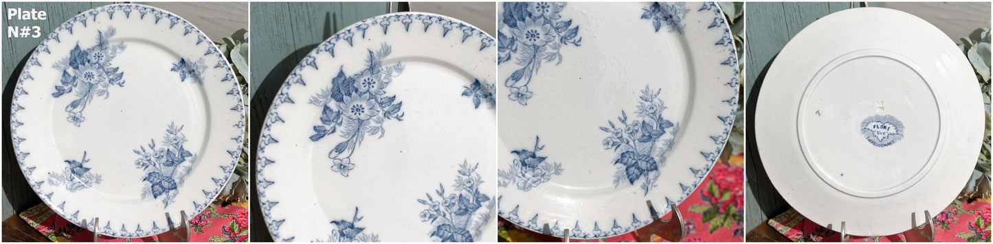 French Ironstone Blue Transferware Small Plate FLORE Sarreguemines U&C Terre de Fer