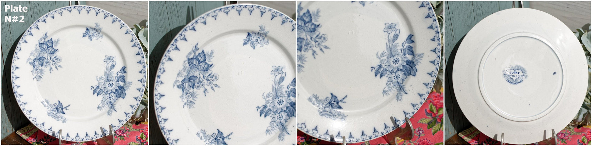 French Ironstone Blue Transferware Small Plate FLORE Sarreguemines U&C Terre de Fer