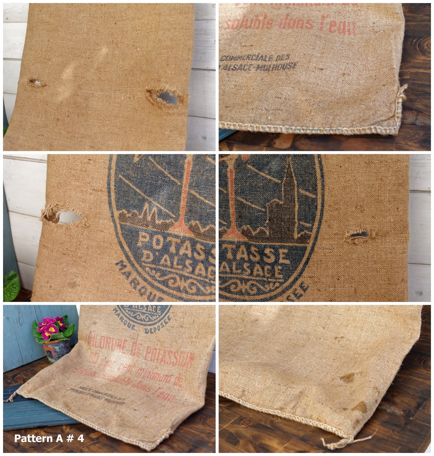 French Antique Grain Sack Farm Agricultural Advertising Jute Hessian Burlap Bag Potasse d'Alsace