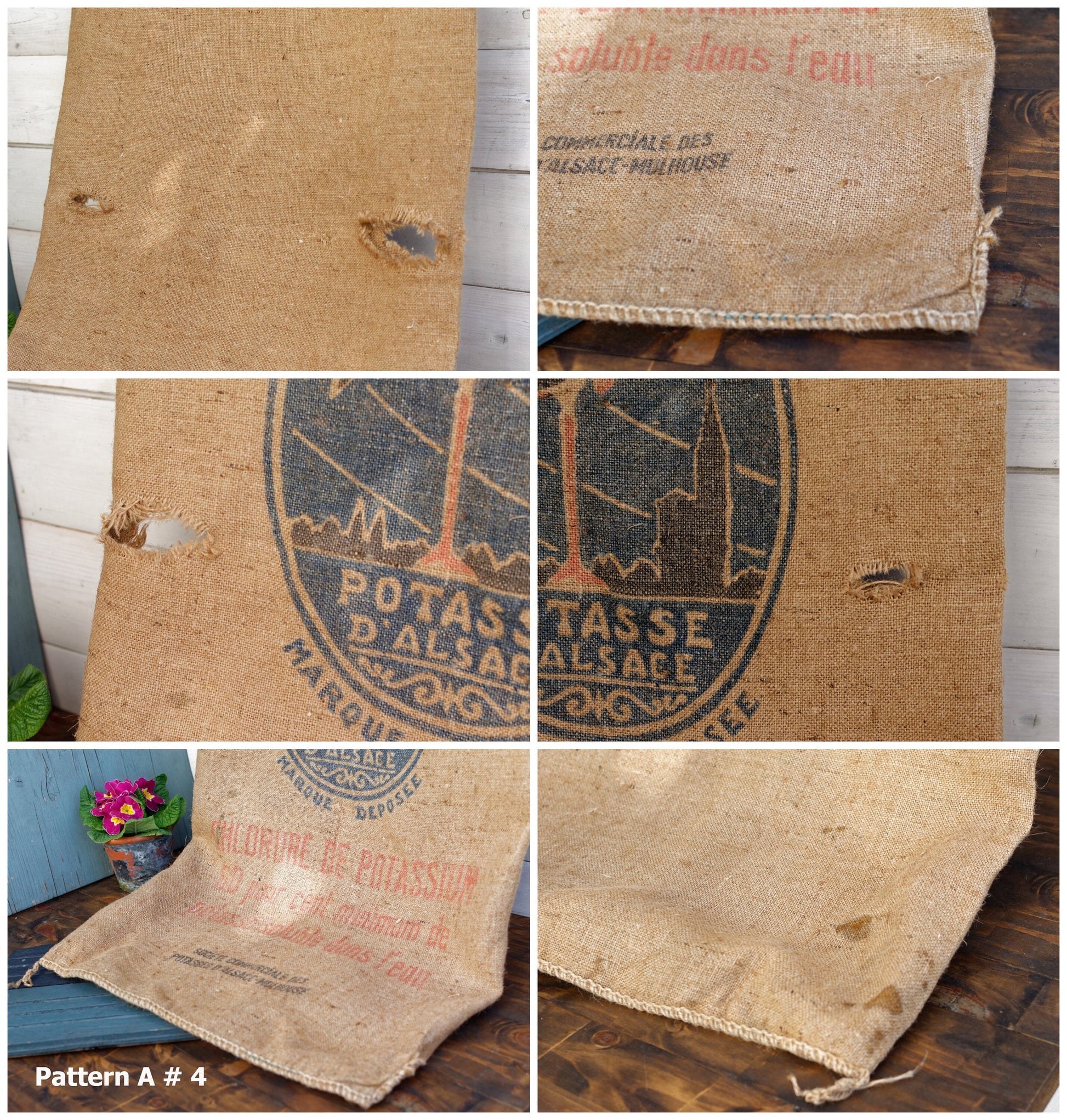 French Antique Grain Sack Farm Agricultural Advertising Jute Hessian Burlap Bag Potasse d'Alsace