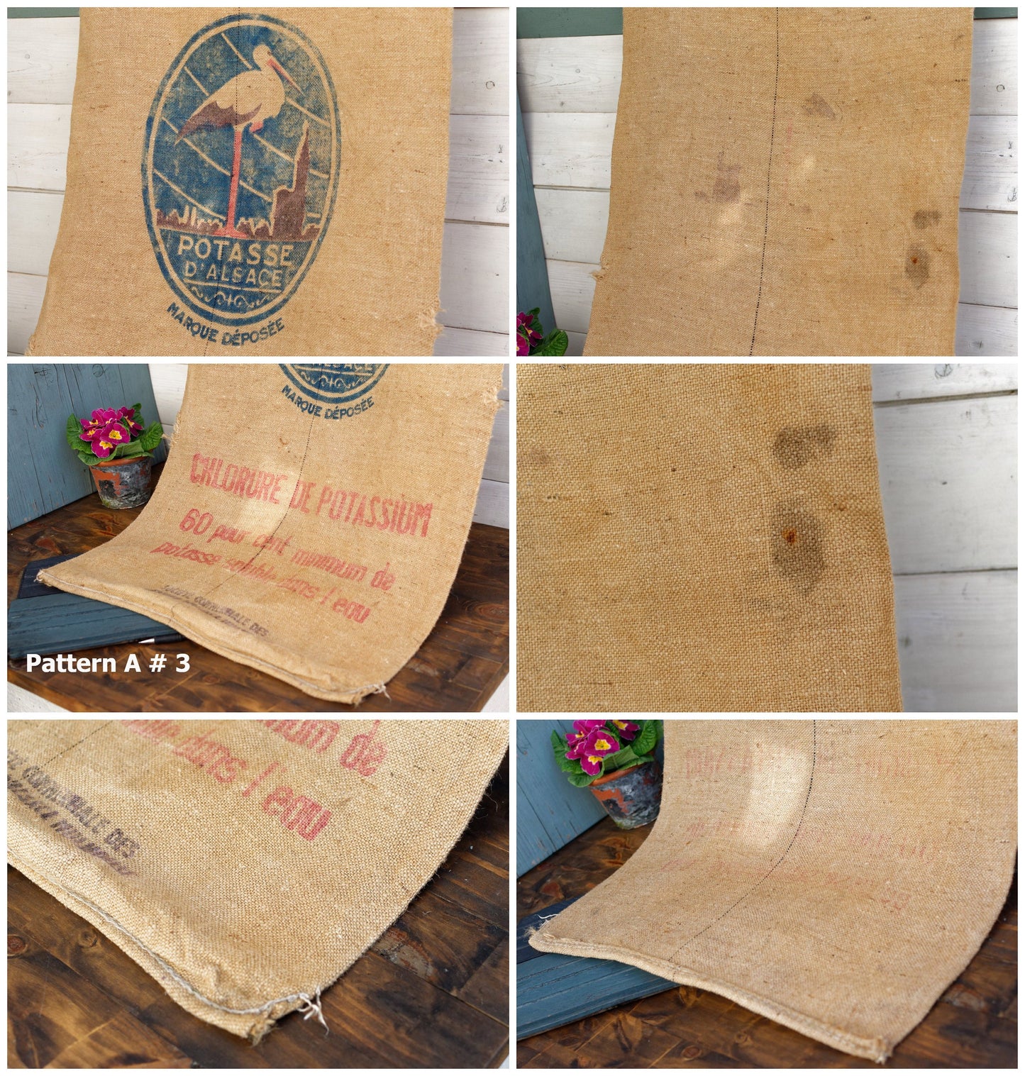 French Antique Grain Sack Farm Agricultural Advertising Jute Hessian Burlap Bag Potasse d'Alsace