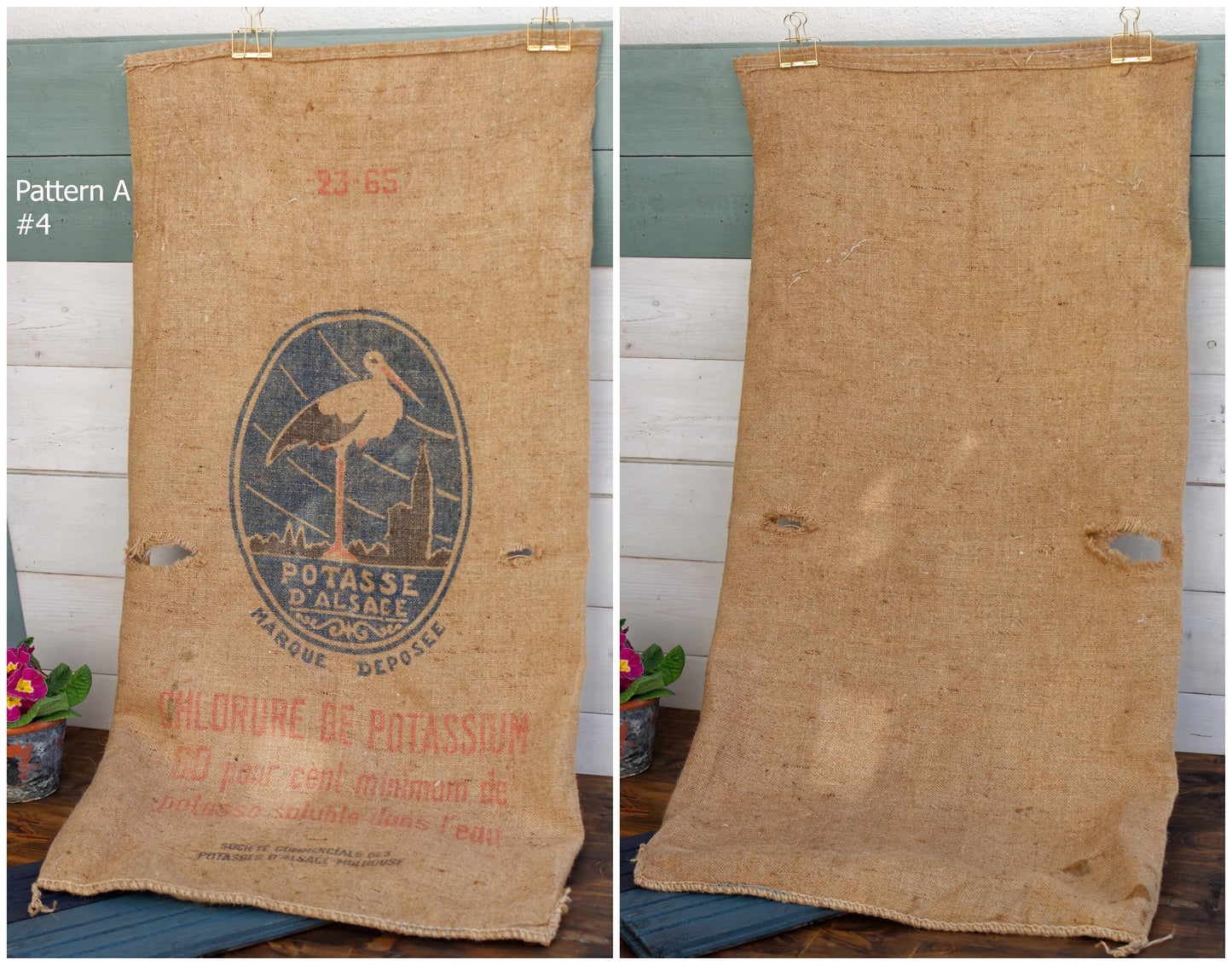 French Antique Grain Sack Farm Agricultural Advertising Jute Hessian Burlap Bag Potasse d'Alsace