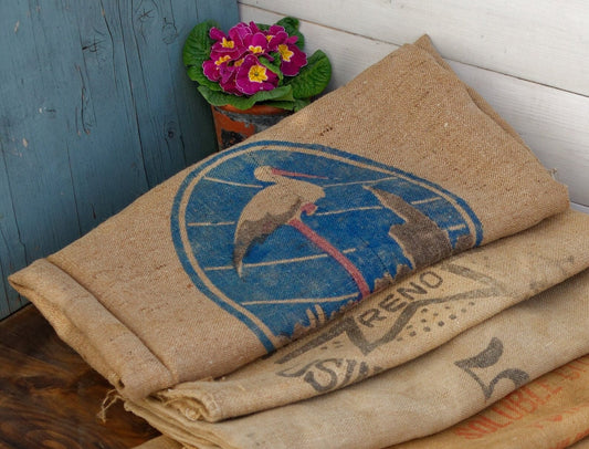 French Antique Grain Sack Farm Agricultural Advertising Jute Hessian Burlap Bag Potasse d'Alsace