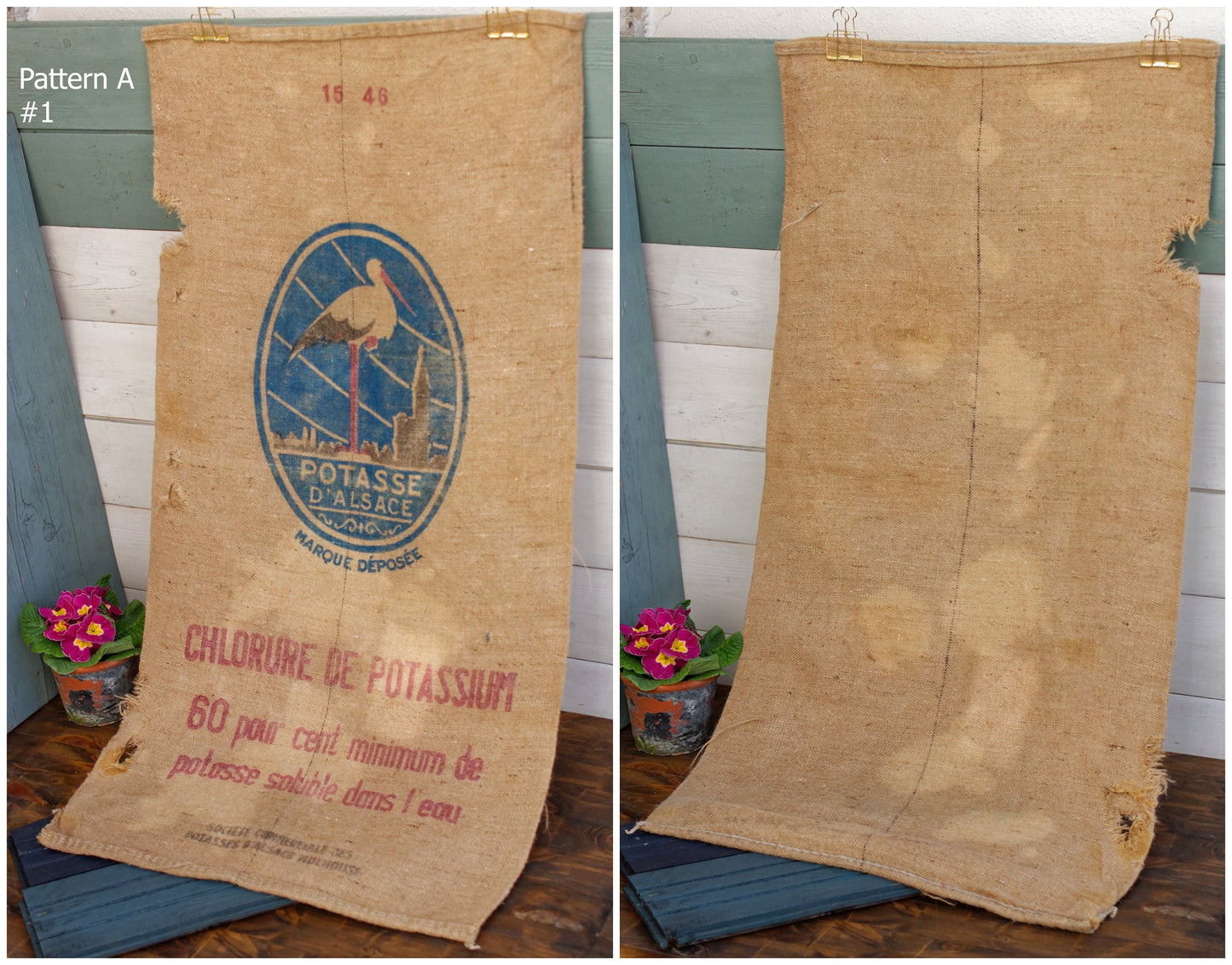 French Antique Grain Sack Farm Agricultural Advertising Jute Hessian Burlap Bag Potasse d'Alsace