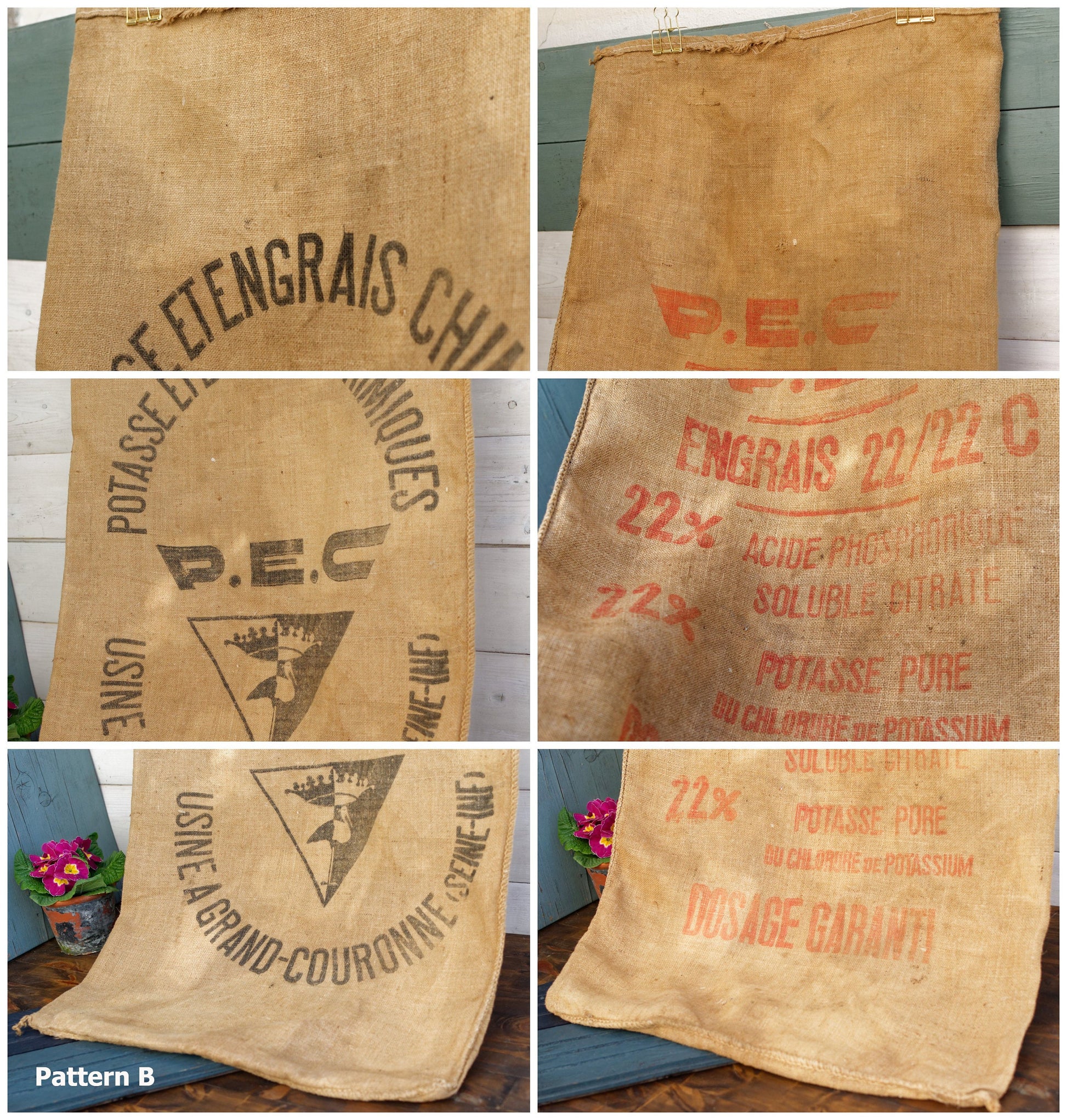 French Antique Grain Sack Farm Agricultural Advertising Jute Hessian Burlap Bag Potasse d'Alsace