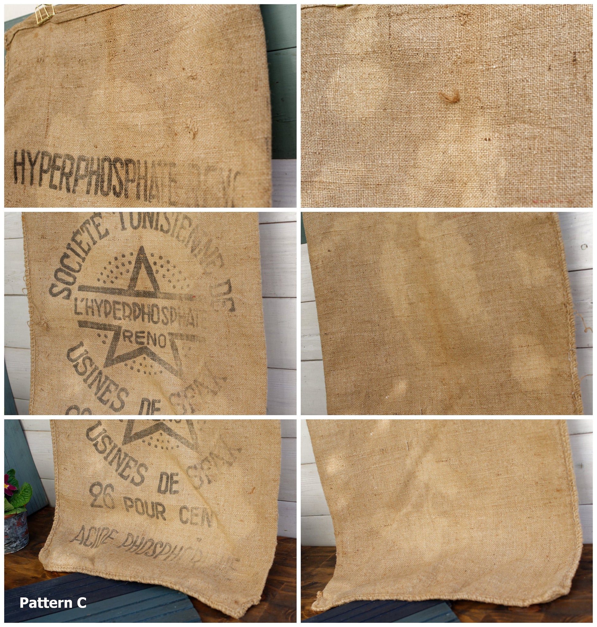 French Antique Grain Sack Farm Agricultural Advertising Jute Hessian Burlap Bag Potasse d'Alsace