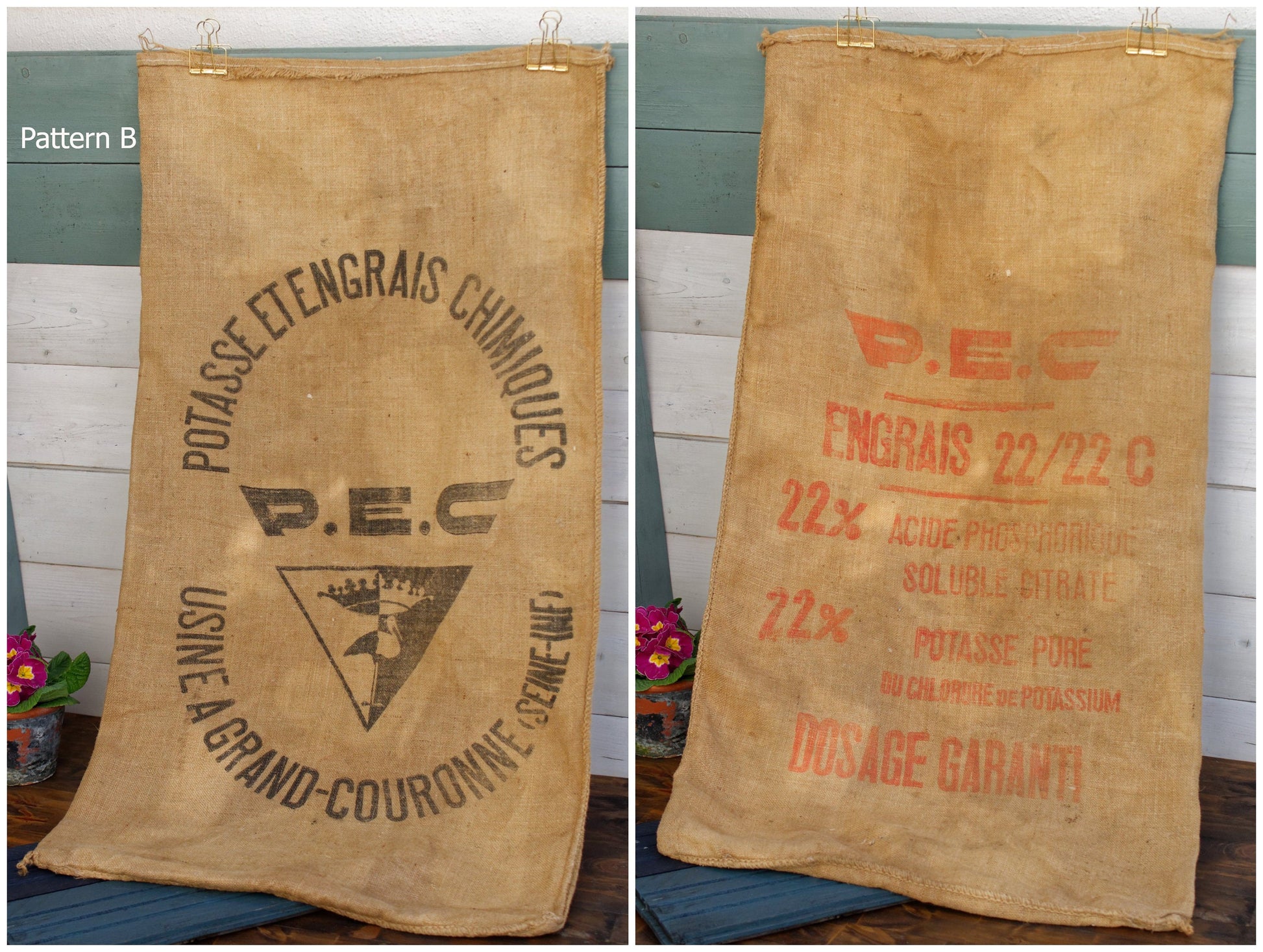 French Antique Grain Sack Farm Agricultural Advertising Jute Hessian Burlap Bag Potasse d'Alsace