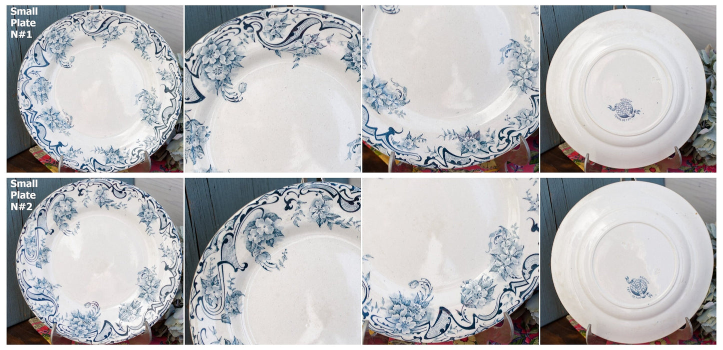 1897 ~ French Antique Ironstone Blue TRANSFERWARE Small Plate ~ "NEUILLY" Motif ~ S.F.G.B.N.G.R (La Société Française des Grands Bazars et de Nouvelles Galeries Réunis) Terre de Fer