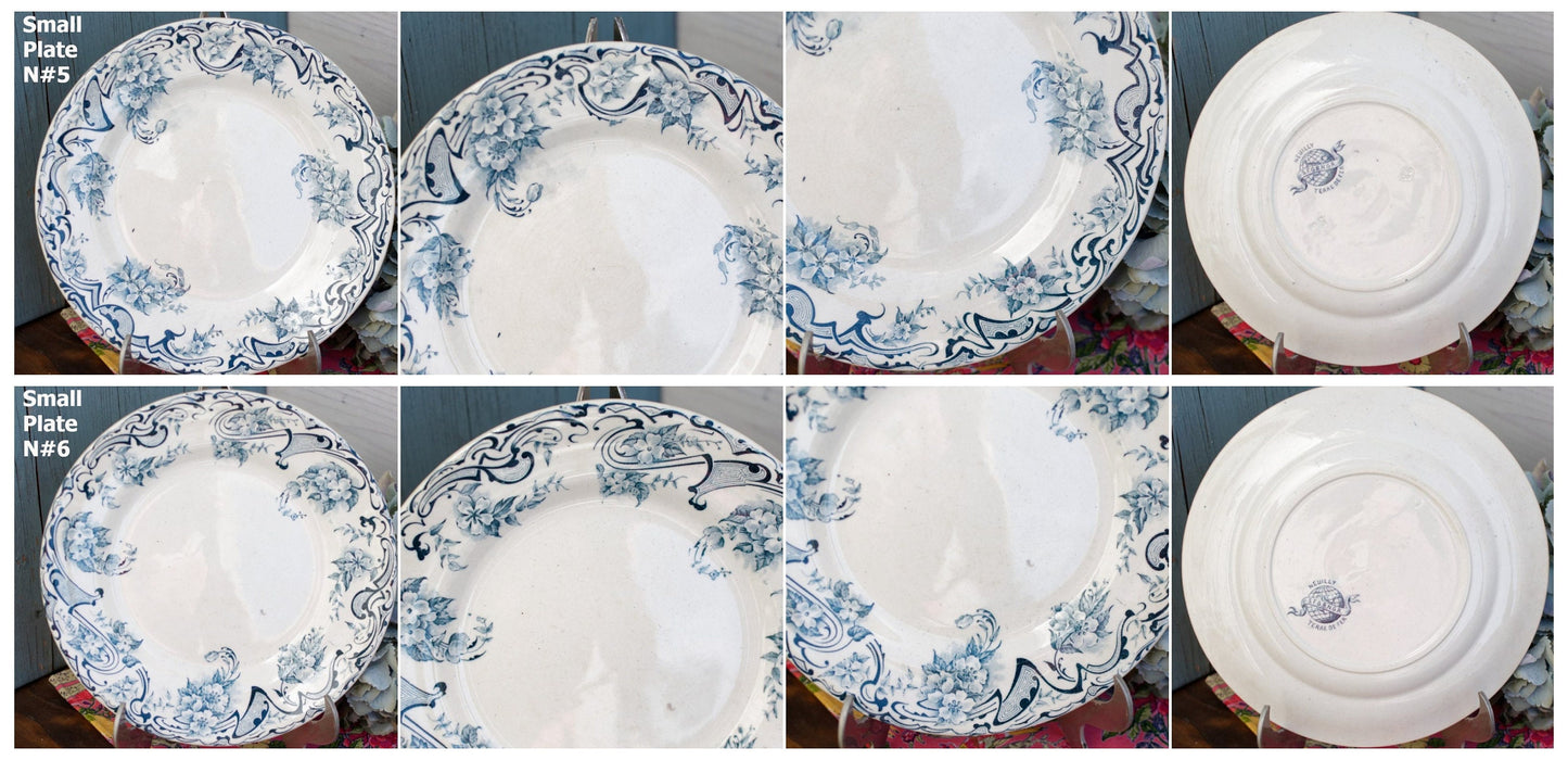 1897 ~ French Antique Ironstone Blue TRANSFERWARE Small Plate ~ "NEUILLY" Motif ~ S.F.G.B.N.G.R (La Société Française des Grands Bazars et de Nouvelles Galeries Réunis) Terre de Fer