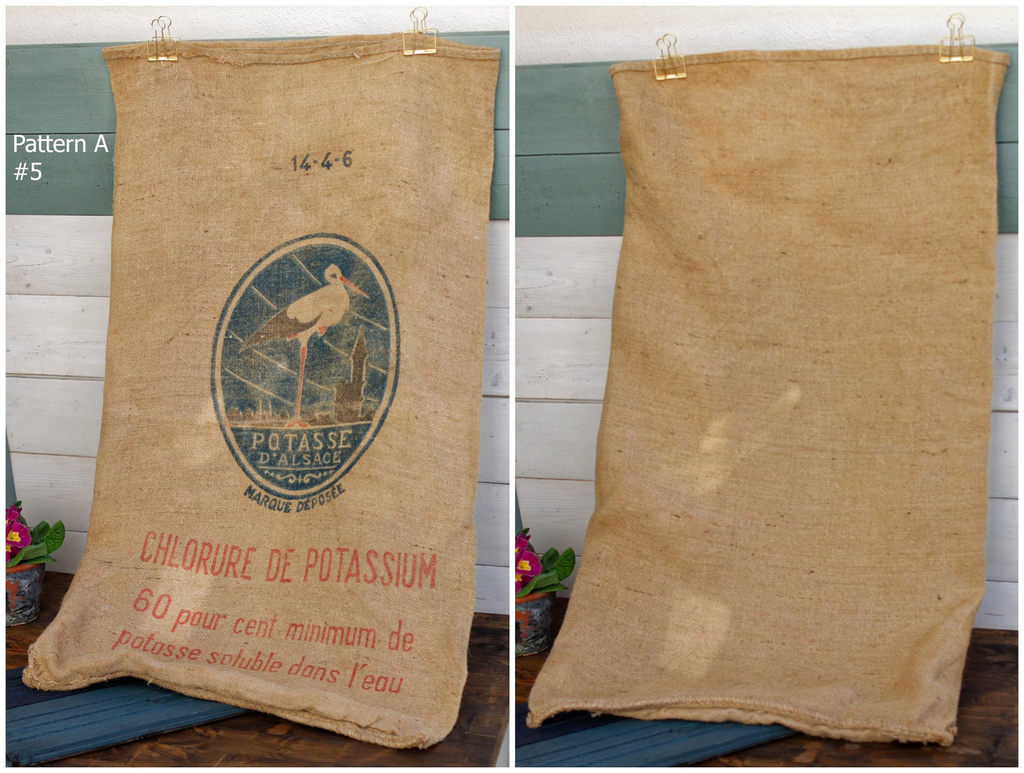 French Antique Grain Sack Farm Agricultural Advertising Jute Hessian Burlap Bag Potasse d'Alsace