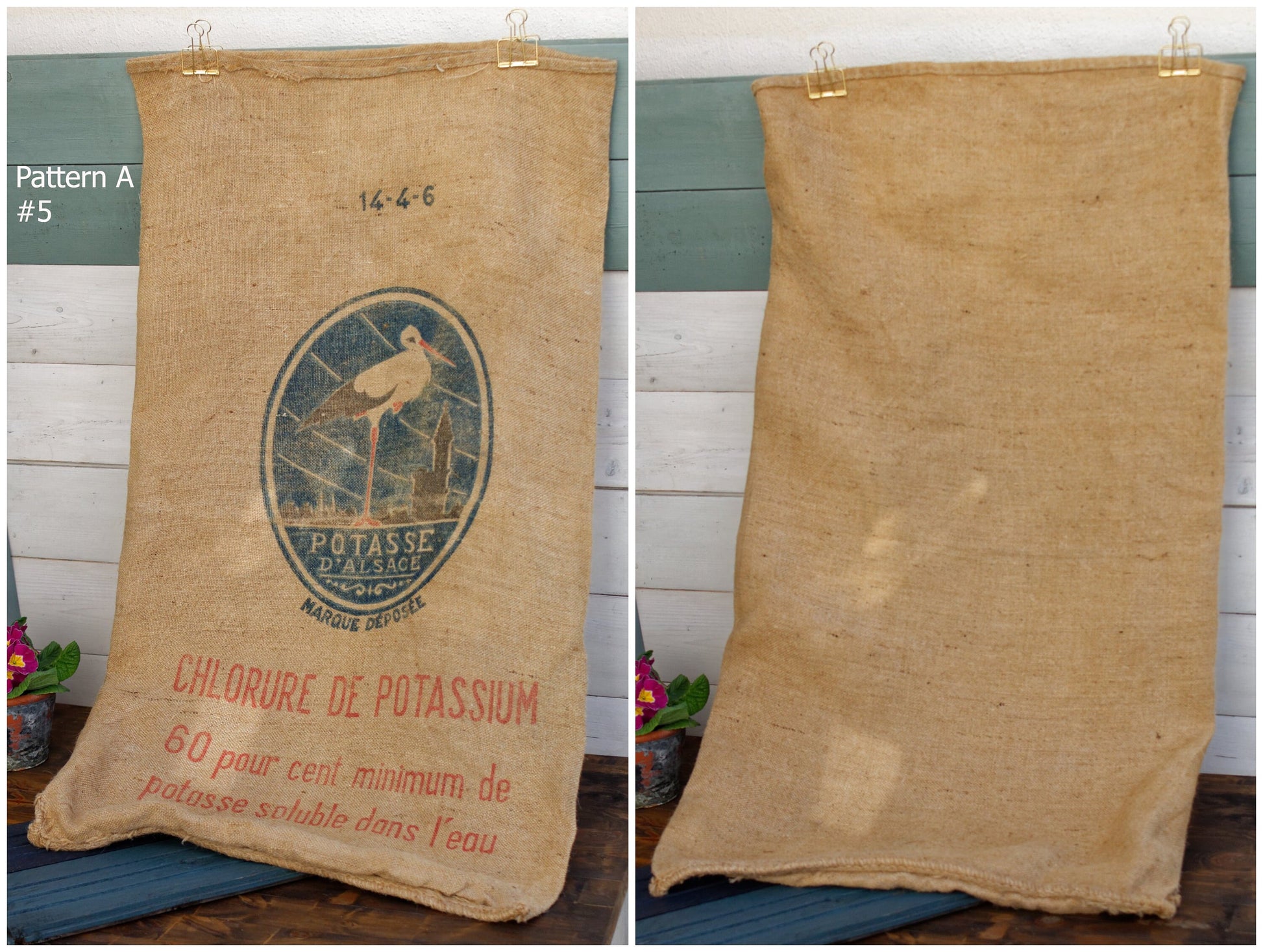 French Antique Grain Sack Farm Agricultural Advertising Jute Hessian Burlap Bag Potasse d'Alsace