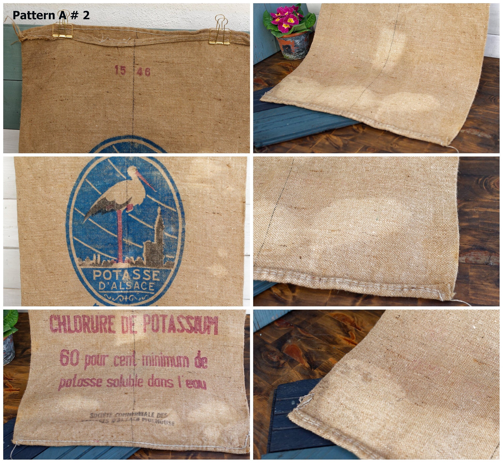 French Antique Grain Sack Farm Agricultural Advertising Jute Hessian Burlap Bag Potasse d'Alsace