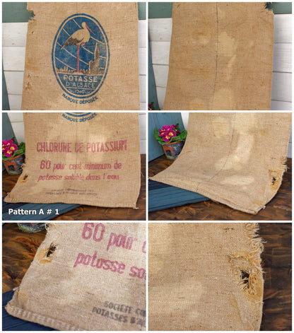 French Antique Grain Sack Farm Agricultural Advertising Jute Hessian Burlap Bag Potasse d'Alsace