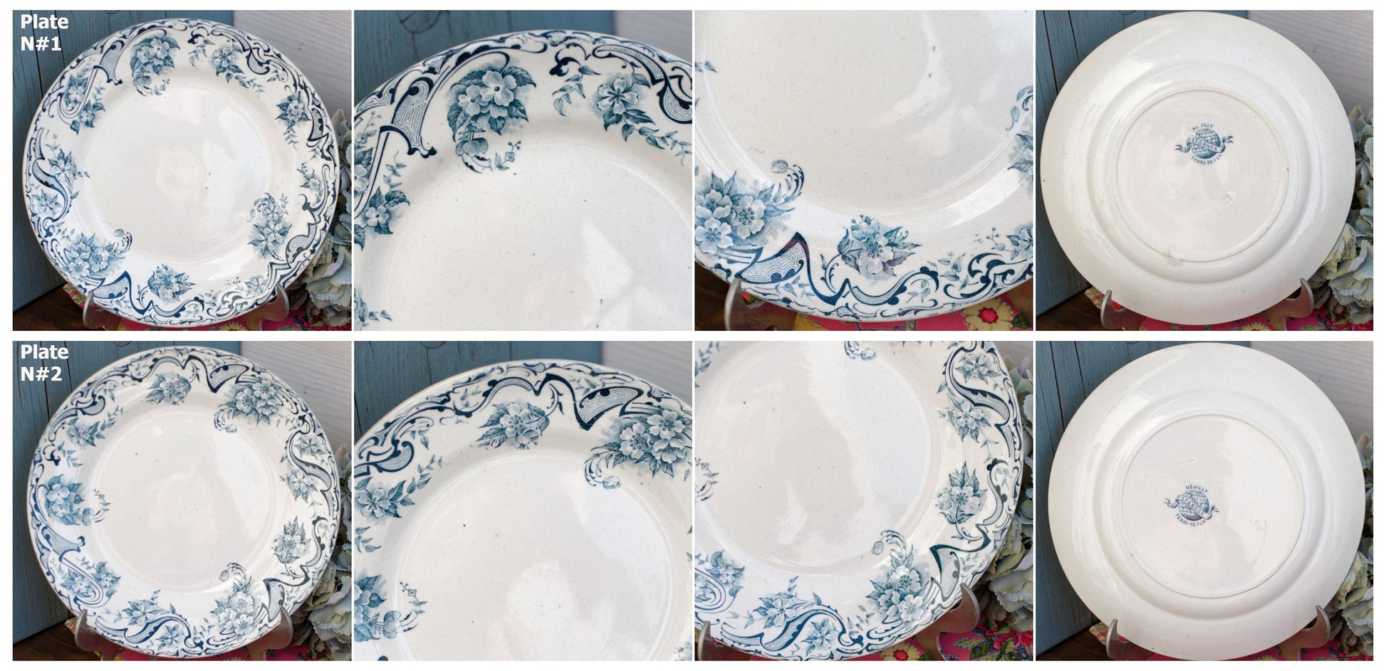 1897 ~ French Antique Ironstone Blue TRANSFERWARE Dinner Plate ~ "NEUILLY" Motif ~ La Société Française des Grands Bazars et de Nouvelles Galeries Réunis S.F.G.B.N.G.R