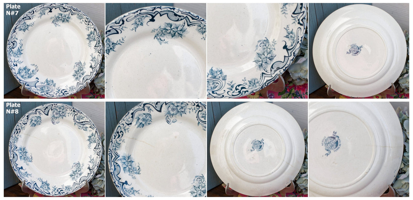 1897 ~ French Antique Ironstone Blue TRANSFERWARE Dinner Plate ~ "NEUILLY" Motif ~ La Société Française des Grands Bazars et de Nouvelles Galeries Réunis S.F.G.B.N.G.R