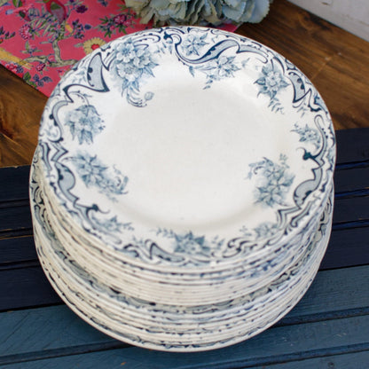 1897 ~ French Antique Ironstone Blue TRANSFERWARE Dinner Plate ~ "NEUILLY" Motif ~ La Société Française des Grands Bazars et de Nouvelles Galeries Réunis S.F.G.B.N.G.R