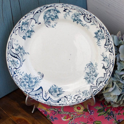 1897 ~ French Antique Ironstone Blue TRANSFERWARE Dinner Plate ~ "NEUILLY" Motif ~ La Société Française des Grands Bazars et de Nouvelles Galeries Réunis S.F.G.B.N.G.R