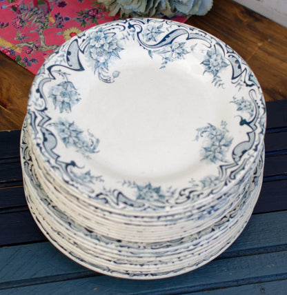 1897 ~ French Antique Ironstone Blue TRANSFERWARE Small Plate ~ "NEUILLY" Motif ~ S.F.G.B.N.G.R (La Société Française des Grands Bazars et de Nouvelles Galeries Réunis) Terre de Fer