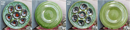 French BARBOTINE MAJOLICA Style Oyster Huitre Plate Green Vallauris Style