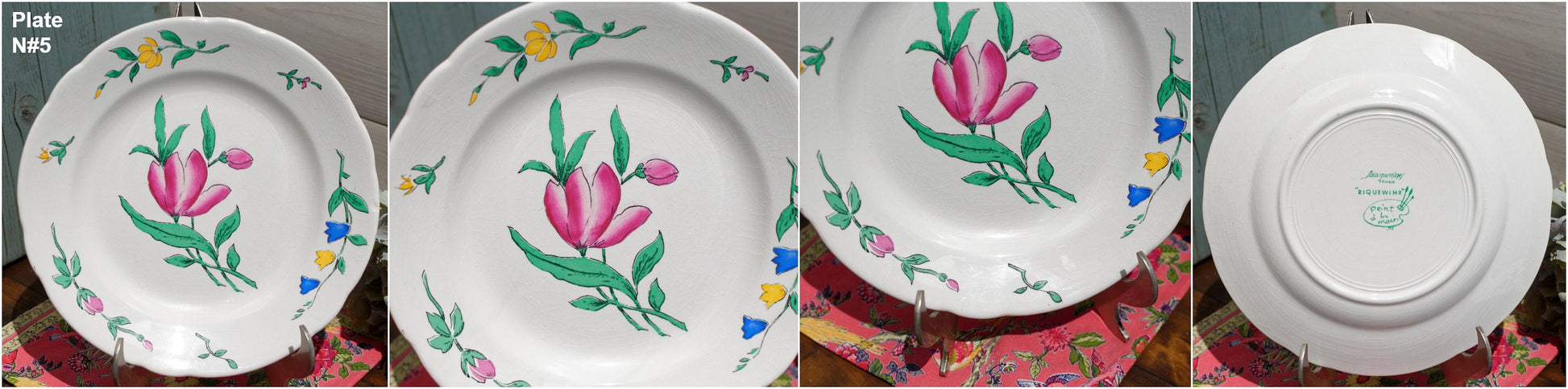 French Hand-Painted Ironstone Plate Sarreguemines France RIQUEWIHR Peint a la main Terre de Fer