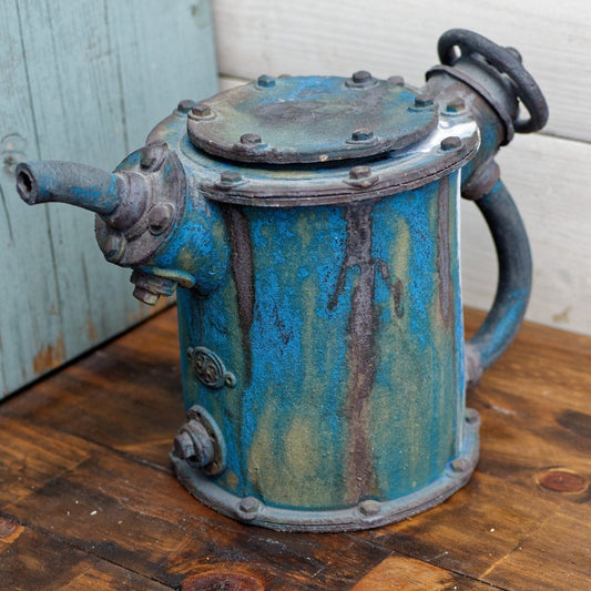 Vintage Handmade Steampunk Style Industrial Imitation Oil Can  Pottery Stoneware