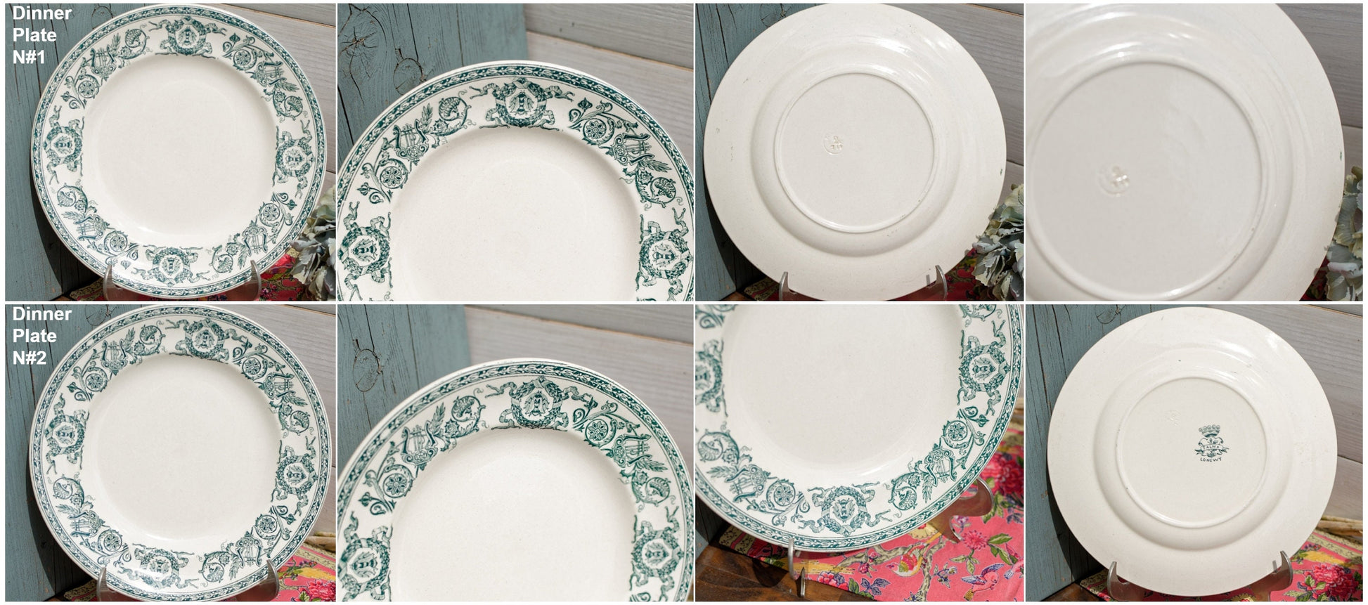 French Ironstone Green Transferware Plate TALMA LONGWY Terre de Fer