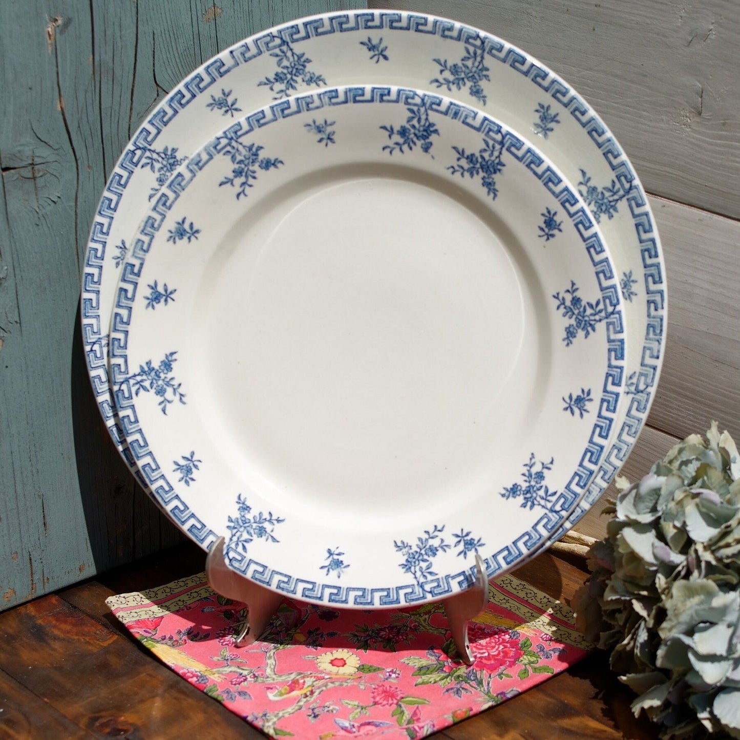 French Ironstone Blue Transferware Plate Athenes Terre de Fer LG Léon Graves Clairefontaine