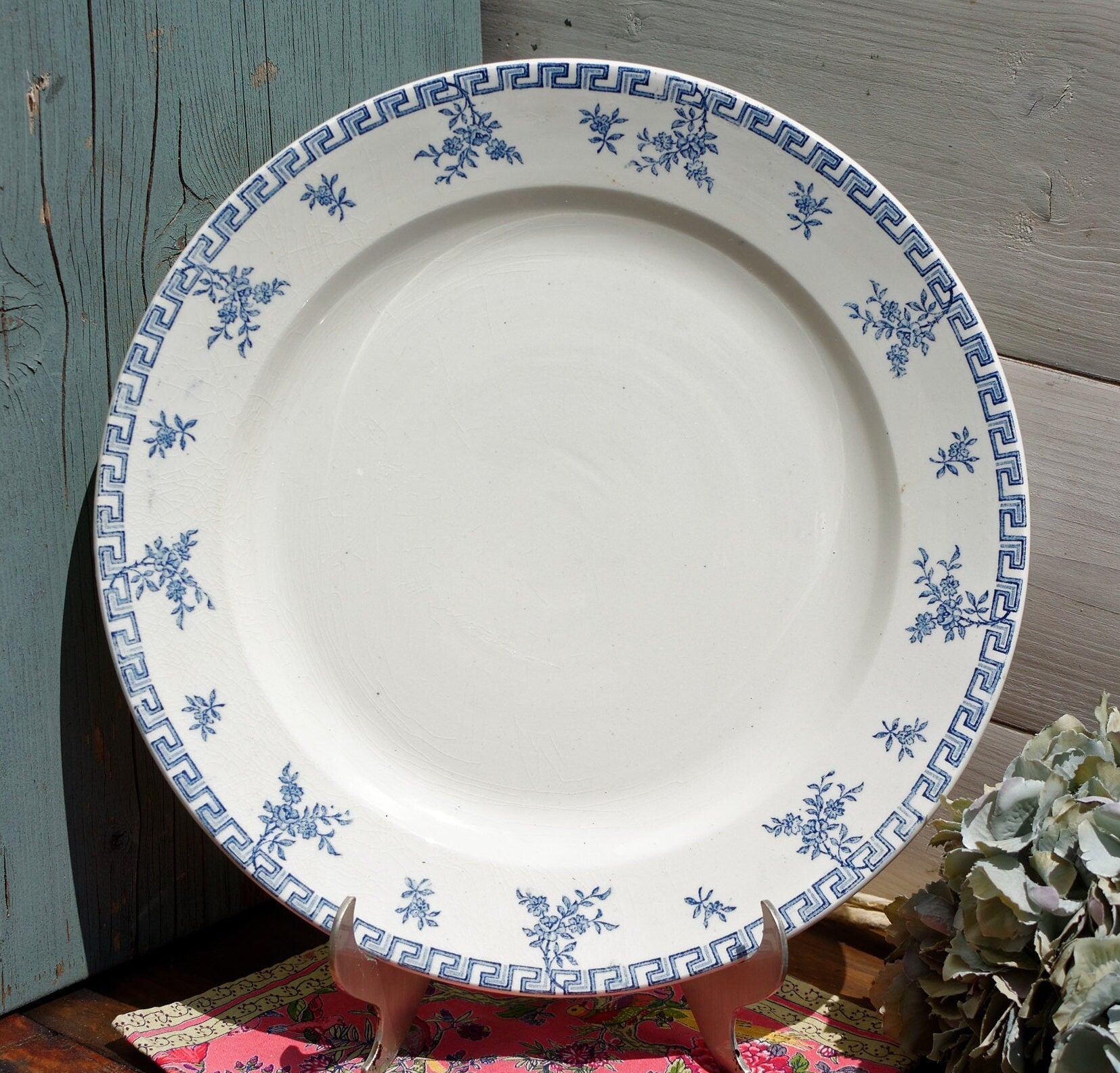 French Ironstone Blue Transferware Plate Athenes Terre de Fer LG Léon Graves Clairefontaine