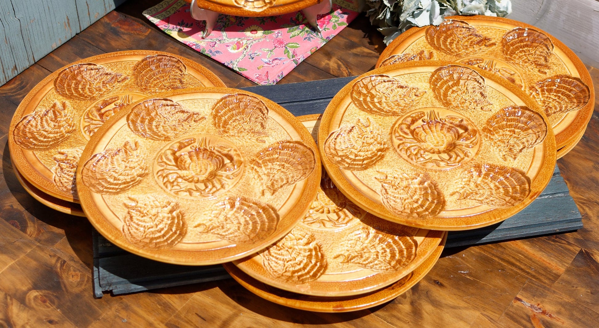 French Barbotine Majolica Style Brown Oyster Huître Plate L'Ateliers d'Art du Revernay France SARREGUEMINES