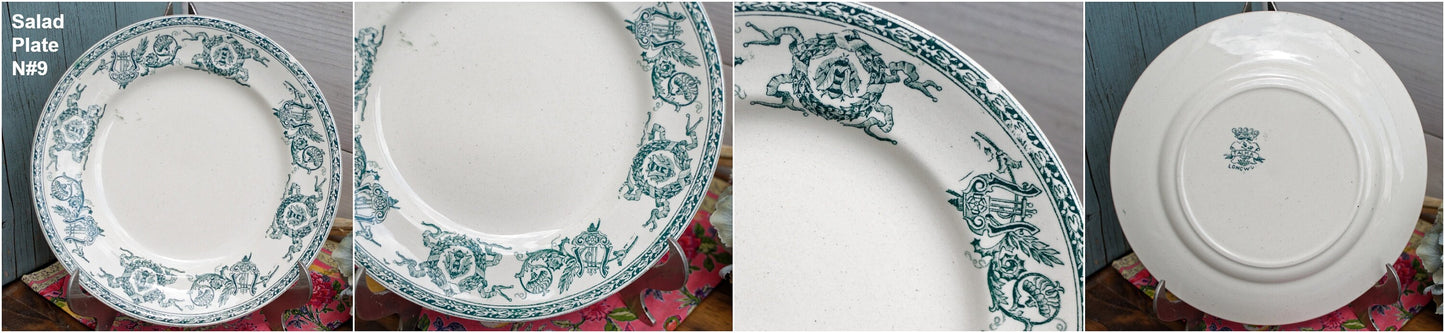 French Ironstone Green Transferware Plate TALMA LONGWY Terre de Fer