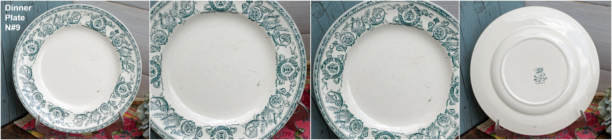 French Ironstone Green Transferware Plate TALMA LONGWY Terre de Fer