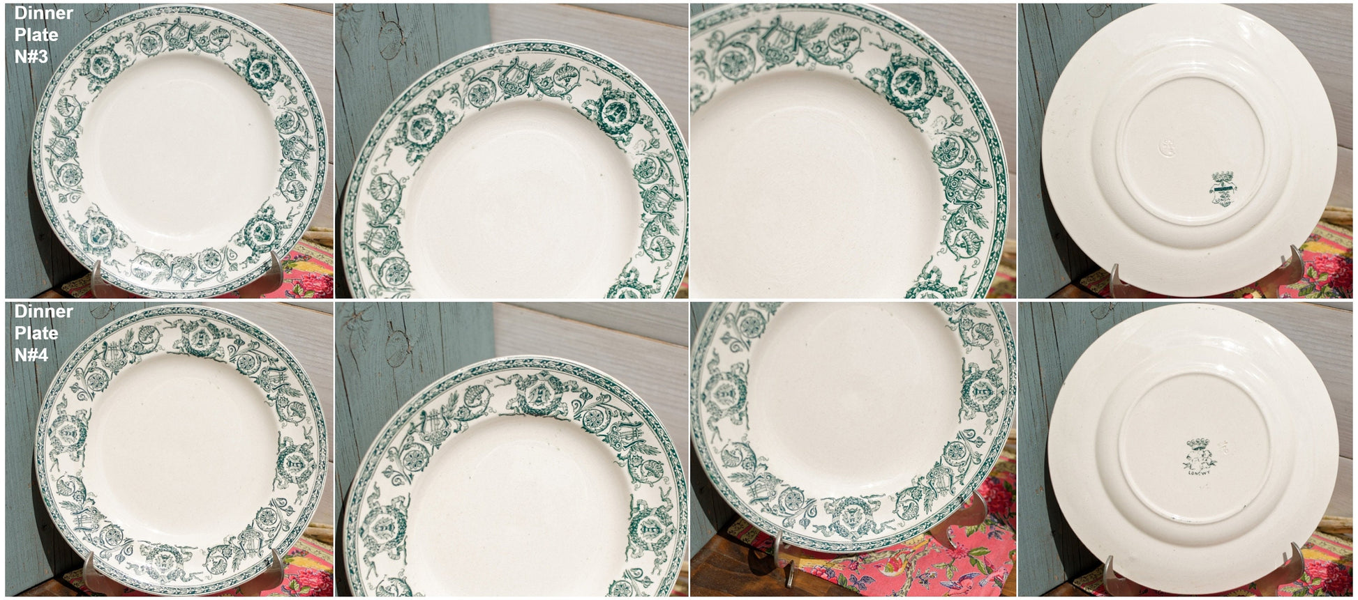 French Ironstone Green Transferware Plate TALMA LONGWY Terre de Fer