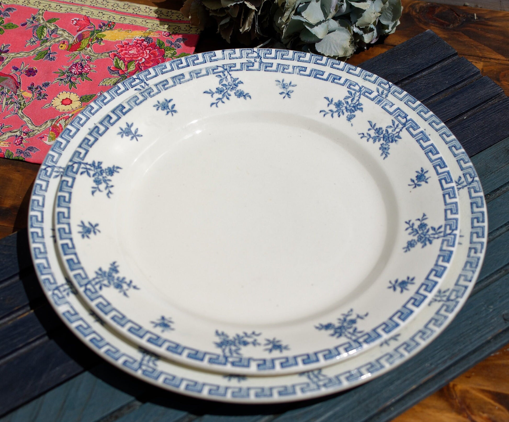 French Ironstone Blue Transferware Plate Athenes Terre de Fer LG Léon Graves Clairefontaine